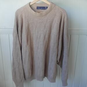 Vintage 90s Sweater Mens Large Beige Chunky Textured Knit Cotton Grandpacore USA